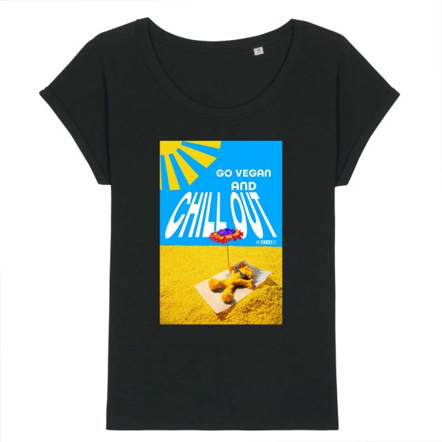 Go Vegan and Chill out / ROUNDER - Women Slub T-shirt - Rolled Sleeve