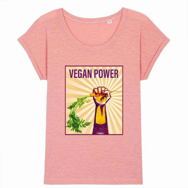 Vegan Power / ROUNDER - Women Slub T-shirt - Rolled Sleeve