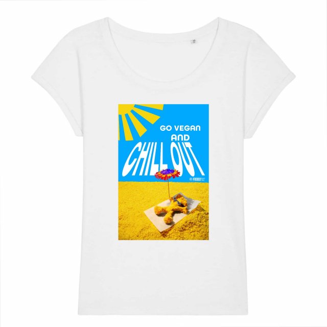 Go Vegan and Chill out / ROUNDER - Women Slub T-shirt - Rolled Sleeve