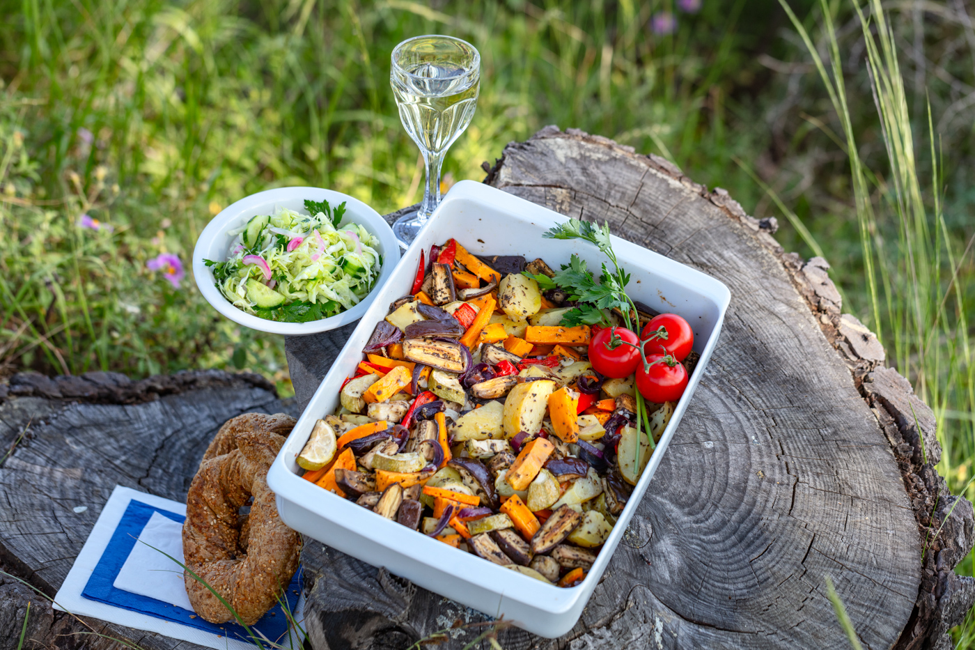 Mediterranean Oven Roasted Vegetables photographed on location at greece
