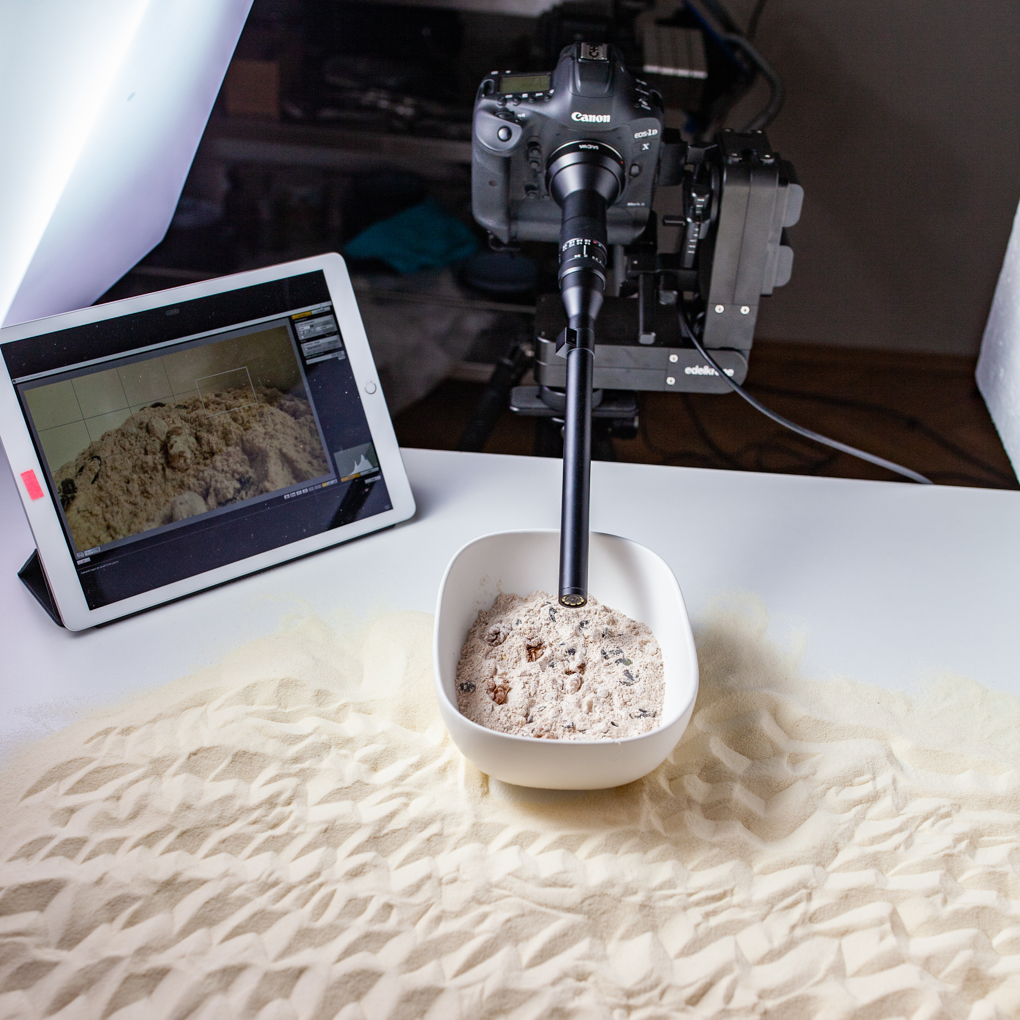Behind the scenes of foodlydoodlydoo's vegan banana bread recipe. The photo shows the setup of a scene.