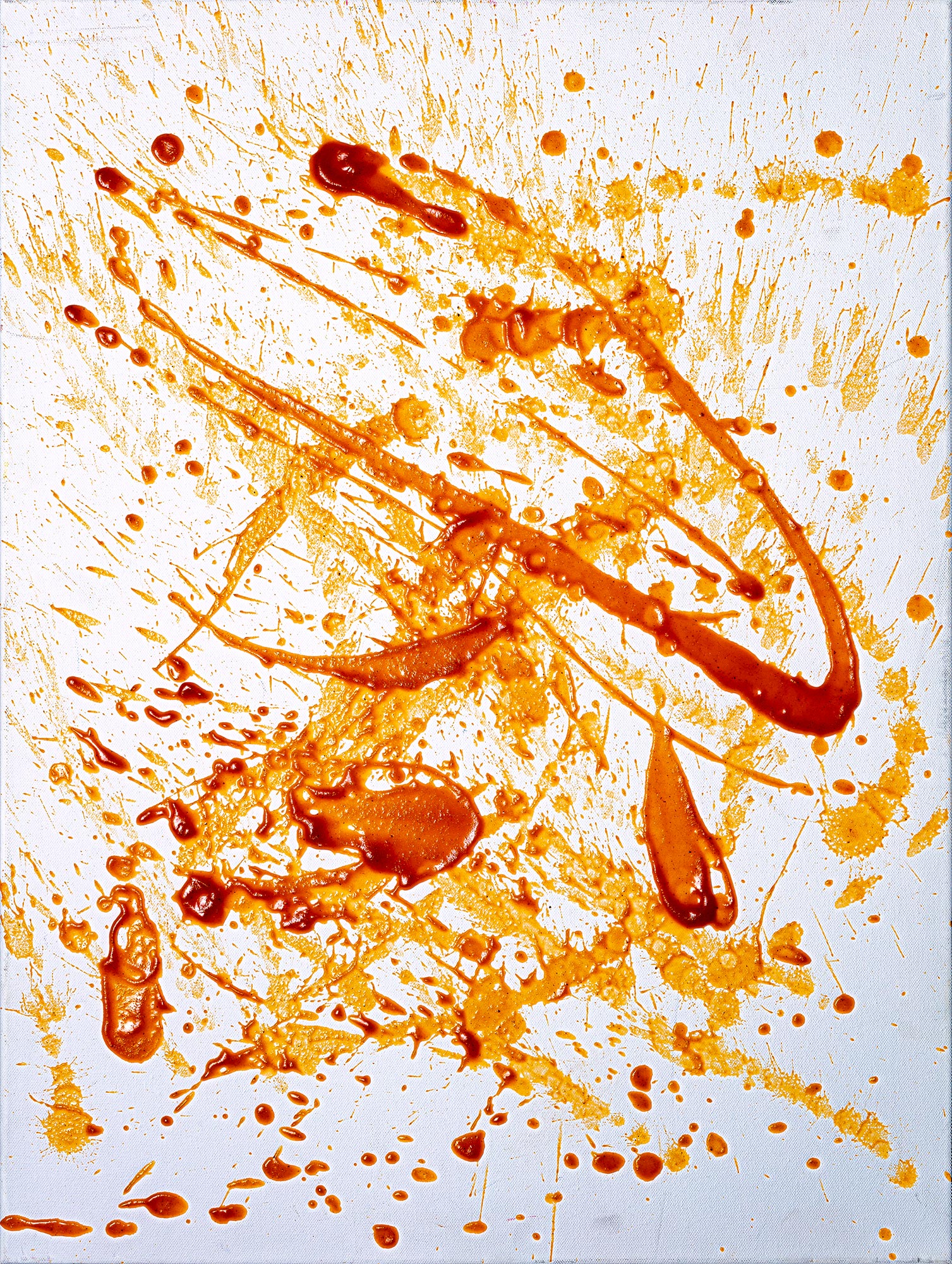 Finished pumpkin ketchup, the photo is inspired by the technique of Jackson Pollock.